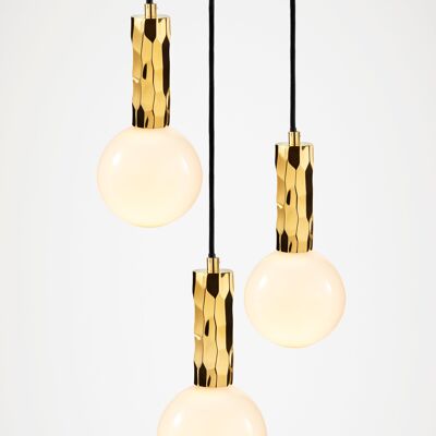 Kyoto 3 Drop Pendant light Brass with white glass