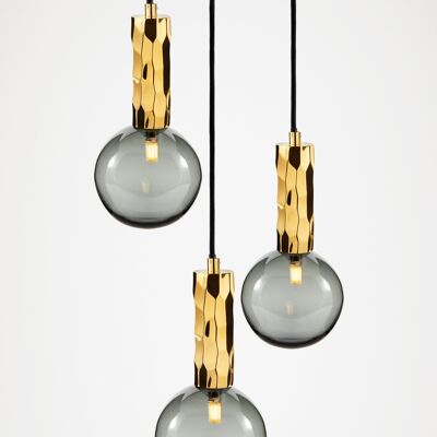 Kyoto 3 Drop Pendant light Brass with smoked glass