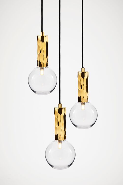 Kyoto 3 Drop Pendant light Brass with clear glass