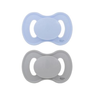 2 pcs. Symmetrical Silicone Soothers Size 1 Ice Blue & Misty Grey