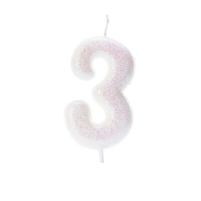 Age 3 Glitter Numeral Moulded Pick Candle Iridescent