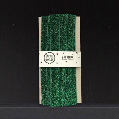 3m Elastic Ribbon - Pack of 3 - Green Glitter