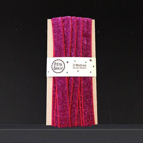 3m Elastic Ribbon - Pack of 3 - Pink Glitter