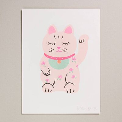 Risograph Print - Lucky Cat