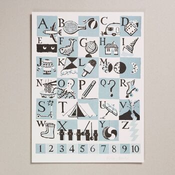 Tirage Risographie - Alphabet Bleu Sarcelle