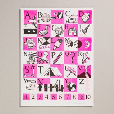 Impresión risográfica - Alfabeto rosa