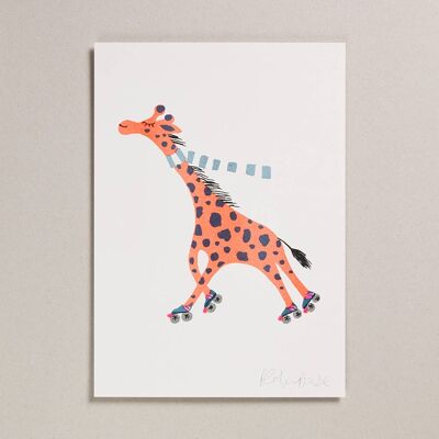 Risograph Print - Giraffe auf Schlittschuhen