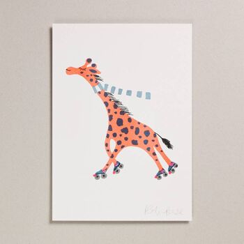 Affiche Risographie - Girafe sur Patins