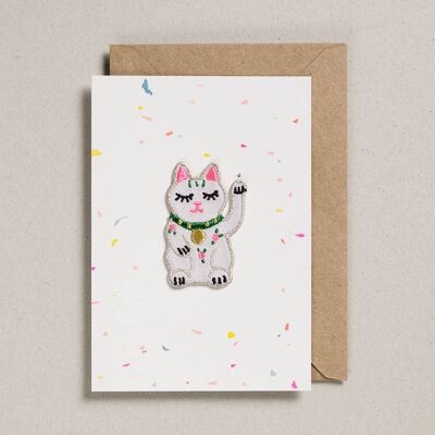 Aufnäherkarten – Packung mit 6 – glückliche winkende Katze