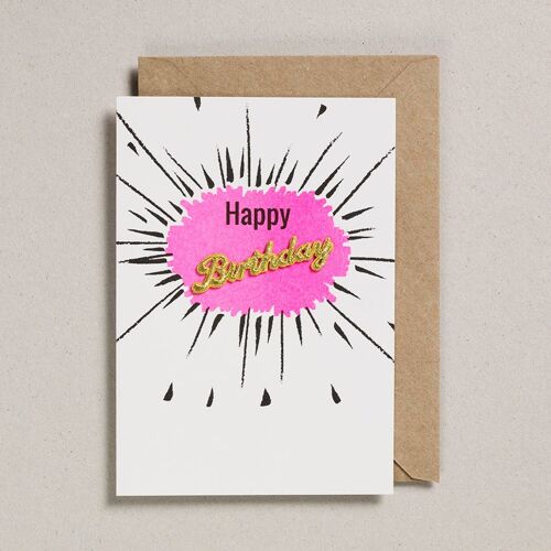 Word Card - Pack of 6 - Happy Birthday Fluro Pink