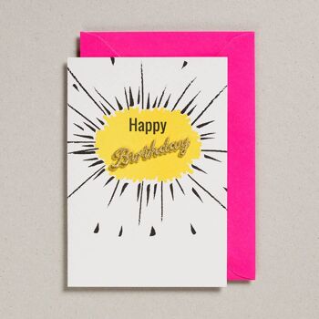 Word Card - Paquet de 6 - Joyeux Anniversaire Jaune