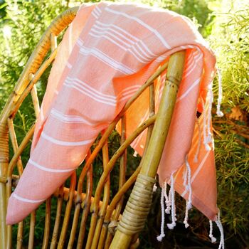 FOUTA EN COTON BIOLOGIQUE - Collection HAMMAM- Couleur BLANC & CORAIL 1