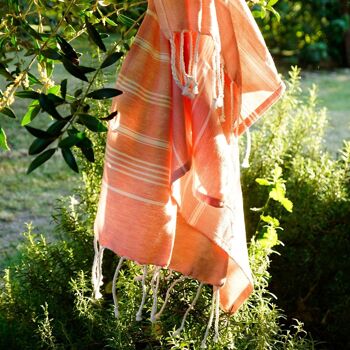 FOUTA EN COTON BIOLOGIQUE - Collection HAMMAM- Couleur BLANC & CORAIL 2