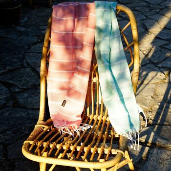 FOUTA EN COTON BIOLOGIQUE - Collection HAMMAM- Couleur BLANC & CORAIL 3