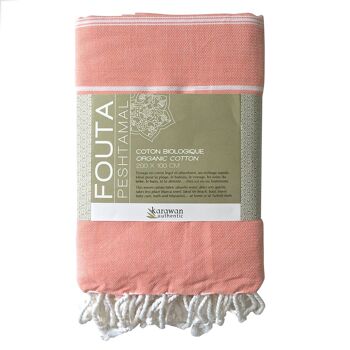 FOUTA EN COTON BIOLOGIQUE - Collection HAMMAM- Couleur BLANC & CORAIL 6