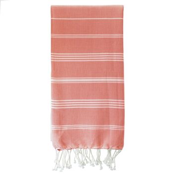 FOUTA EN COTON BIOLOGIQUE - Collection HAMMAM- Couleur BLANC & CORAIL 7