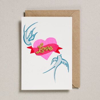 Carte Saint Valentin - Paquet de 6 - Oiseaux & Coeur