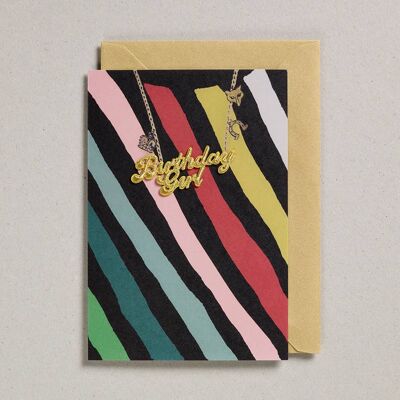 Gold Word Card (confezione da 6) Birthday Girl Multi Stripe