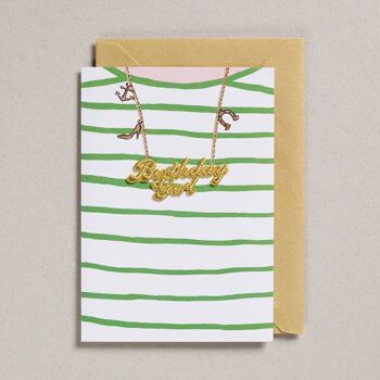 Carte de mots d'or - Paquet de 6 - T-shirt vert de fille d'anniversaire