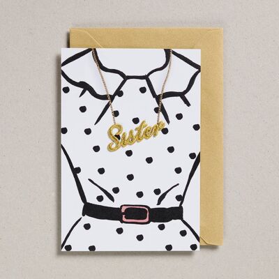 Gold Word Card - Pack of 6 - Sister Black Spotty Dress