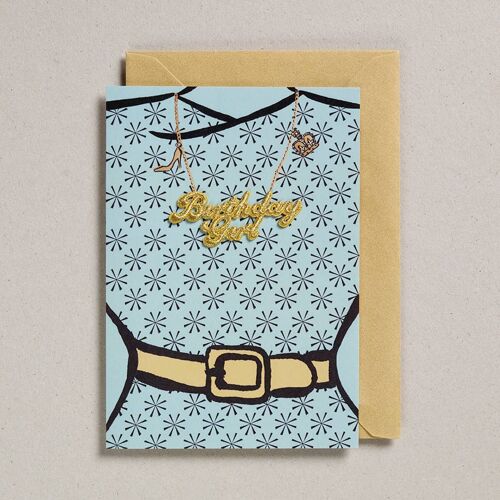 Gold Word Card - Pack of 6 - Birthday Girl Turquoise Dress