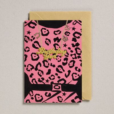 Gold Word Card - Confezione da 6 - Stampa leopardata rosa di compleanno ragazza
