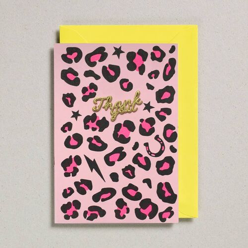 Animal Print Card - Pack of 6 - Pink Thank You