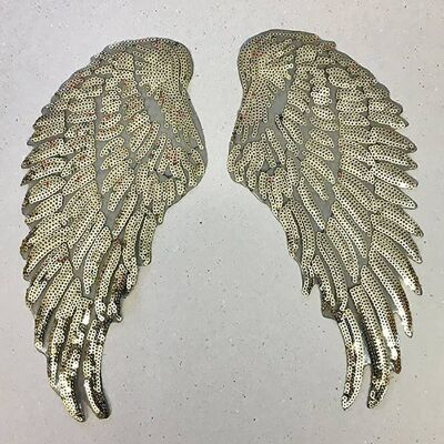 Écusson thermocollant - Lot de 3 - Ensemble de 2 ailes à paillettes dorées - Lge