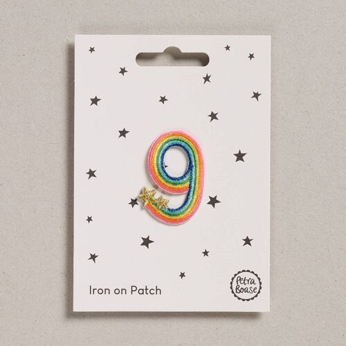 Iron on Patch - Pack of 6 - Rainbow Number - Nine
