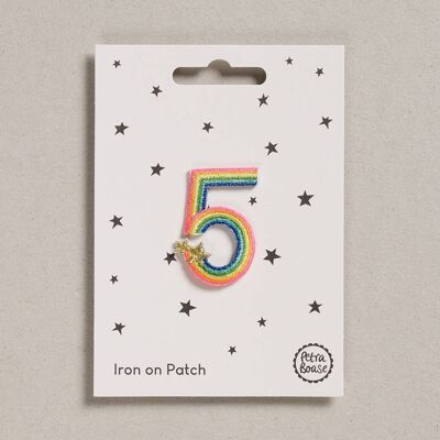 Iron on Patch - Pack of 6 - Rainbow Number - Five