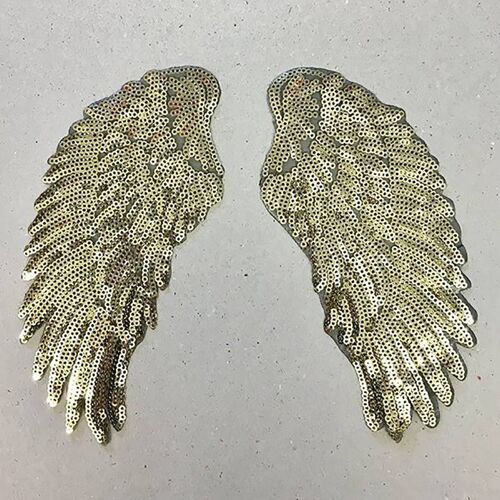 Iron on Patch - Pack of 3 - Set of 2 Gold Sequin Wings - Sml