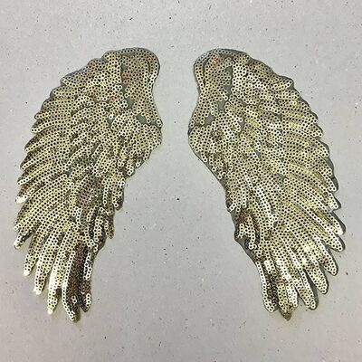 Iron on Patch - Pack of 3 - Set of 2 Gold Sequin Wings - Sml