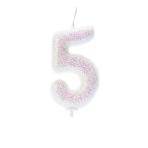 Age 5 Glitter Numeral Moulded Pick Candle Iridescent