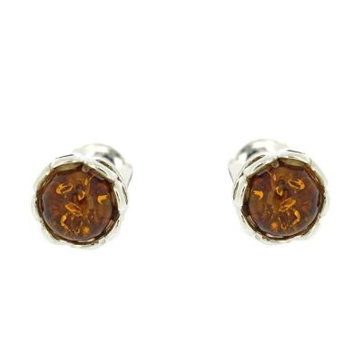 Cognac Amber Wave Round Stud Earrings and Presentation Box