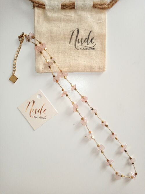 COLLIER QUARTZ ACIER/ ROSE