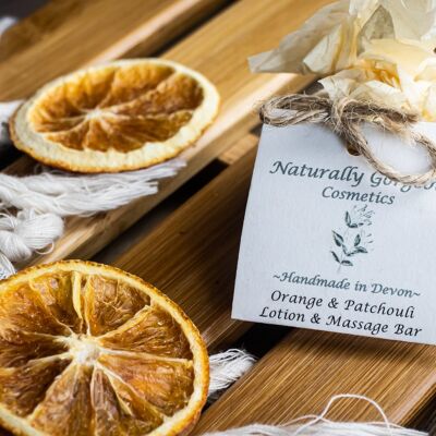 Sweet orange and patchouli natural massage and lotion bar