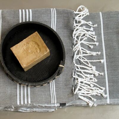 ORGANIC COTTON FOUTAS - HAMMAM Collection - Color WHITE & ANTHRACITE