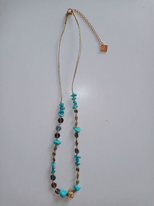 Collier acier et turquoises naturelles