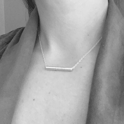 Sterling silver bar necklace, Silver tube necklace