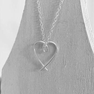 Sterling silver heart necklace, silver heart pendant