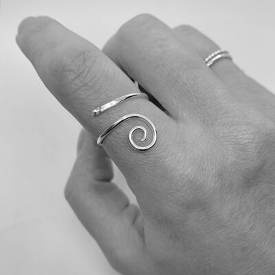 Adjustable sterling silver wave ring, silver spiral ring