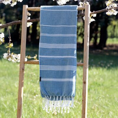 FOUTAS IN COTONE ORGANICO - Collezione HAMMAM - colore BIANCO & OCEANO