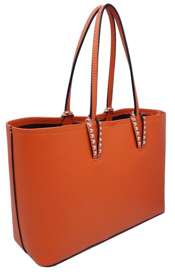 Sac cabas en cuir de vachette Georgette Orange 3