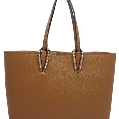 Bolso tote de piel de vacuno georgette camel