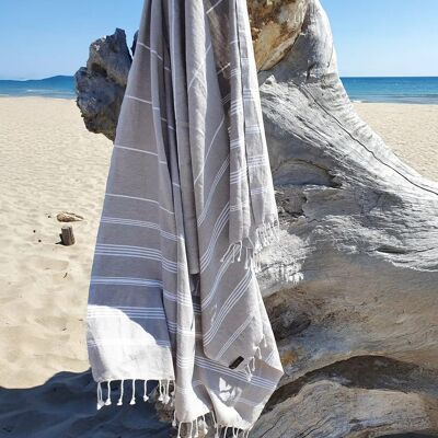 FOUTAS EN COTON BIOLOGIQUE - Collection HAMMAM- Couleur BLANC & TAUPE