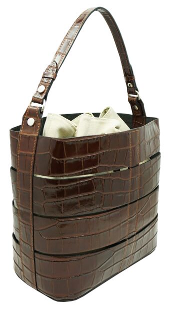 Sac seau Claudie croco Marron 3