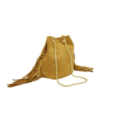 Capucine Camel Studded Bucket Bag