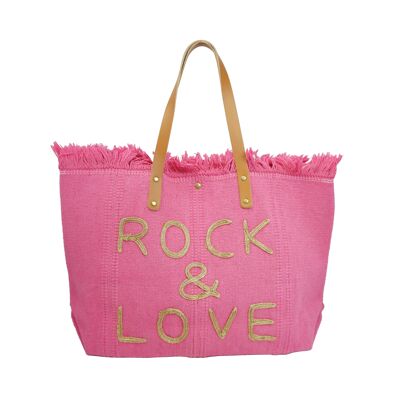 Large Rock & Love Pink Tote Bag