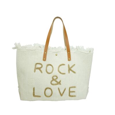 Large Rock & Love shopping bag White