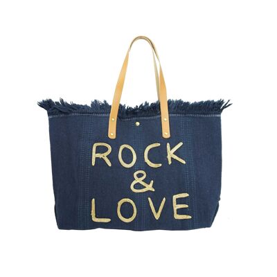 Large Rock & Love Navy tote bag